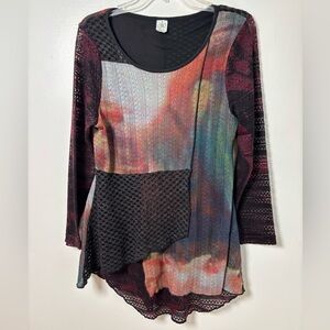 This That Mixed Media Patchwork Knit Top Size Small Lagenlook Boho Arttowear